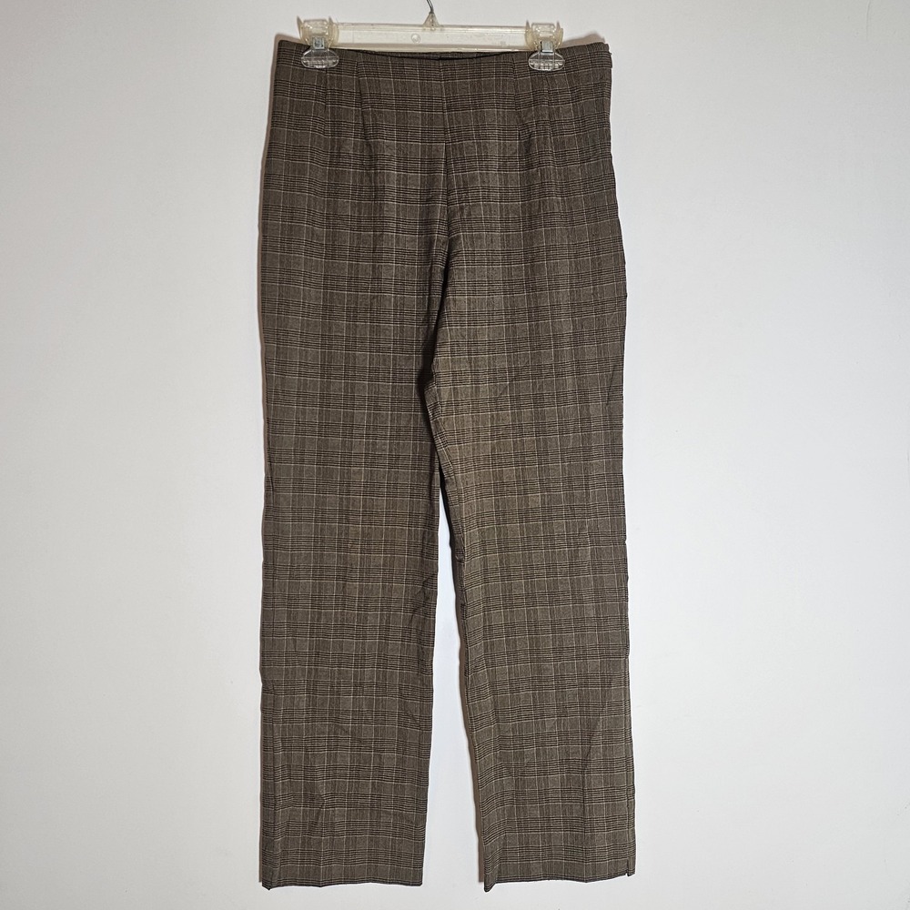 Basic Editions Pants Womens 6 Tan Plaid Stretch Business Casual Comfort Fit Work